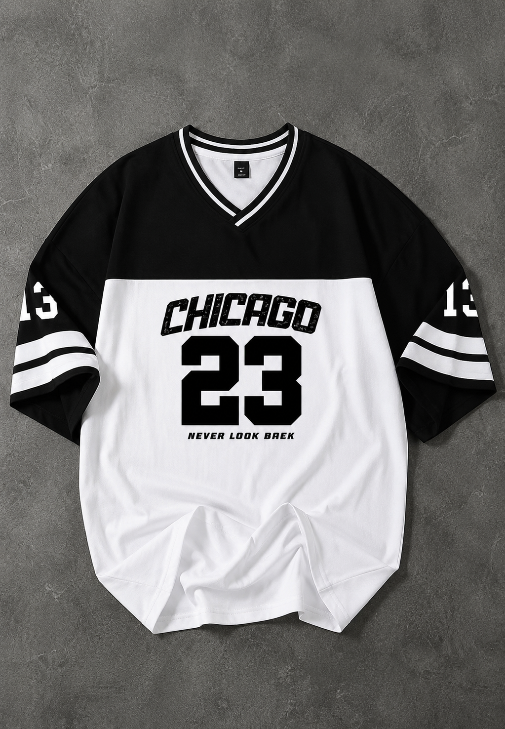 Chicago 23 Never Look Back Jersey T-Shirt – Black & White