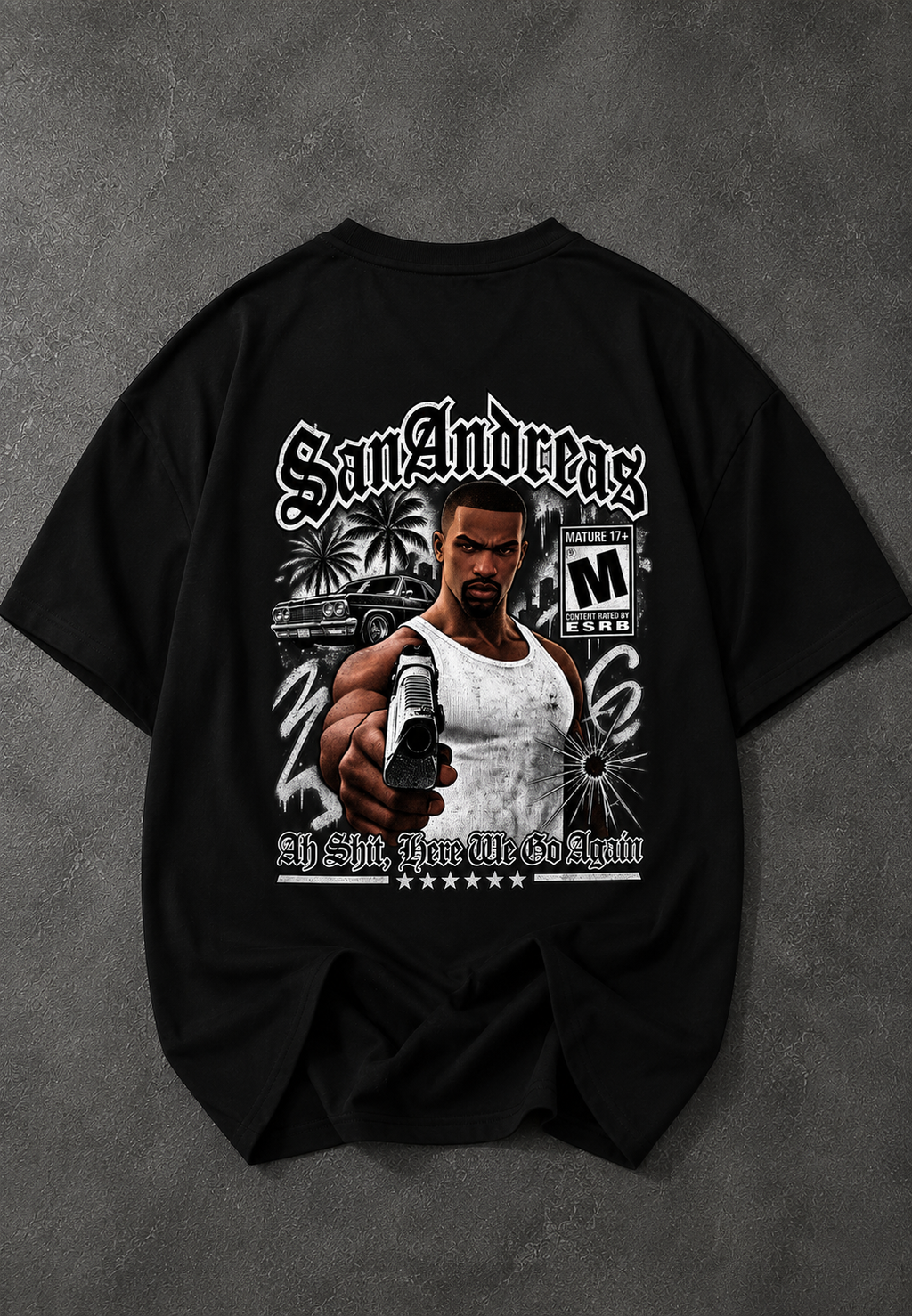 San Andreas Gothic Streetwear Regular Tee – Black