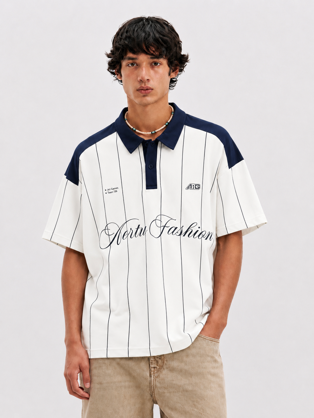 Vertu Fashion Pinstripe Polo T-Shirt – Navy Blue & White