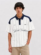 Vertu Fashion Pinstripe Polo T-Shirt – Navy Blue & White