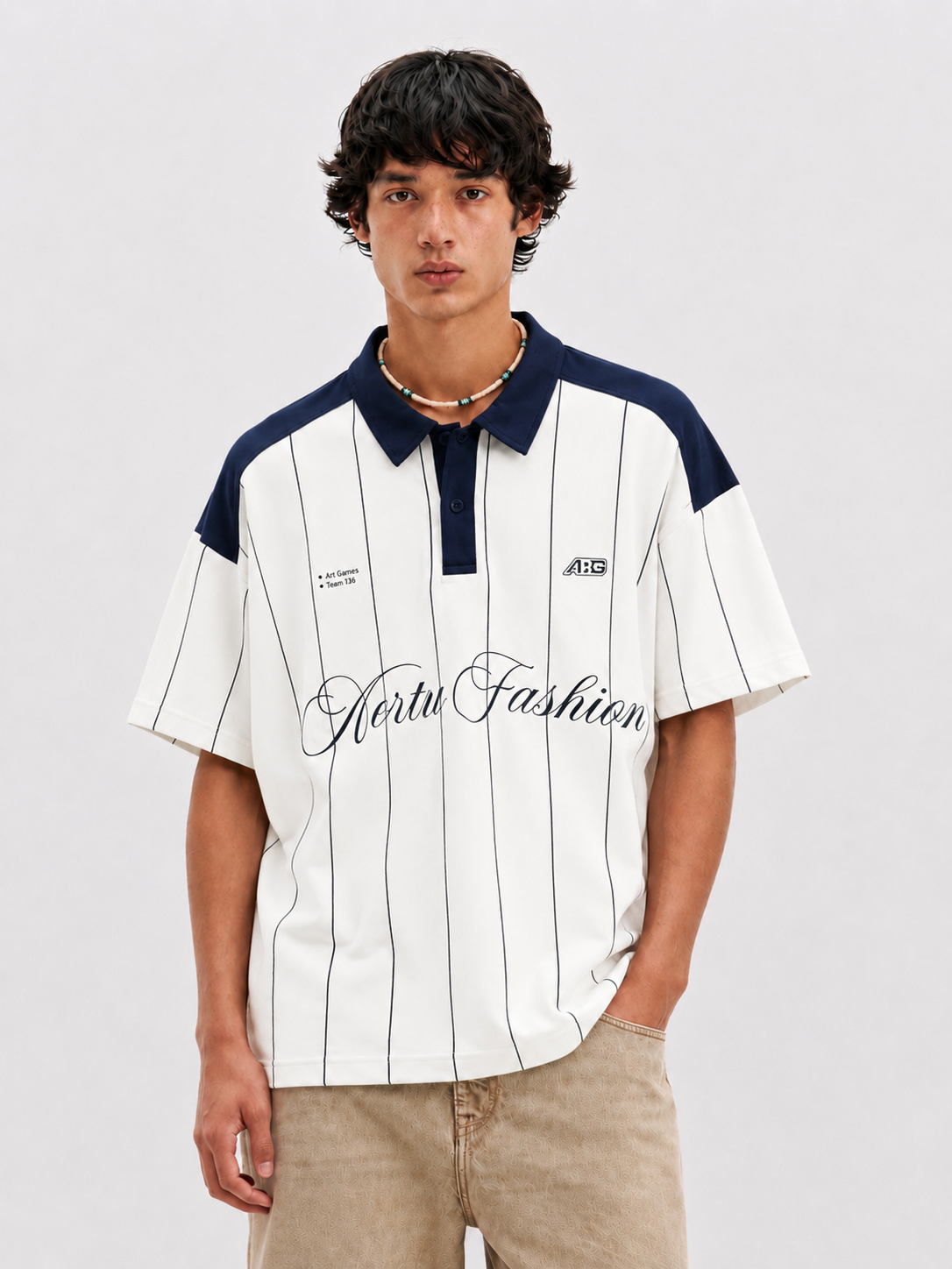 Vertu Fashion Pinstripe Polo T-Shirt – Navy Blue & White