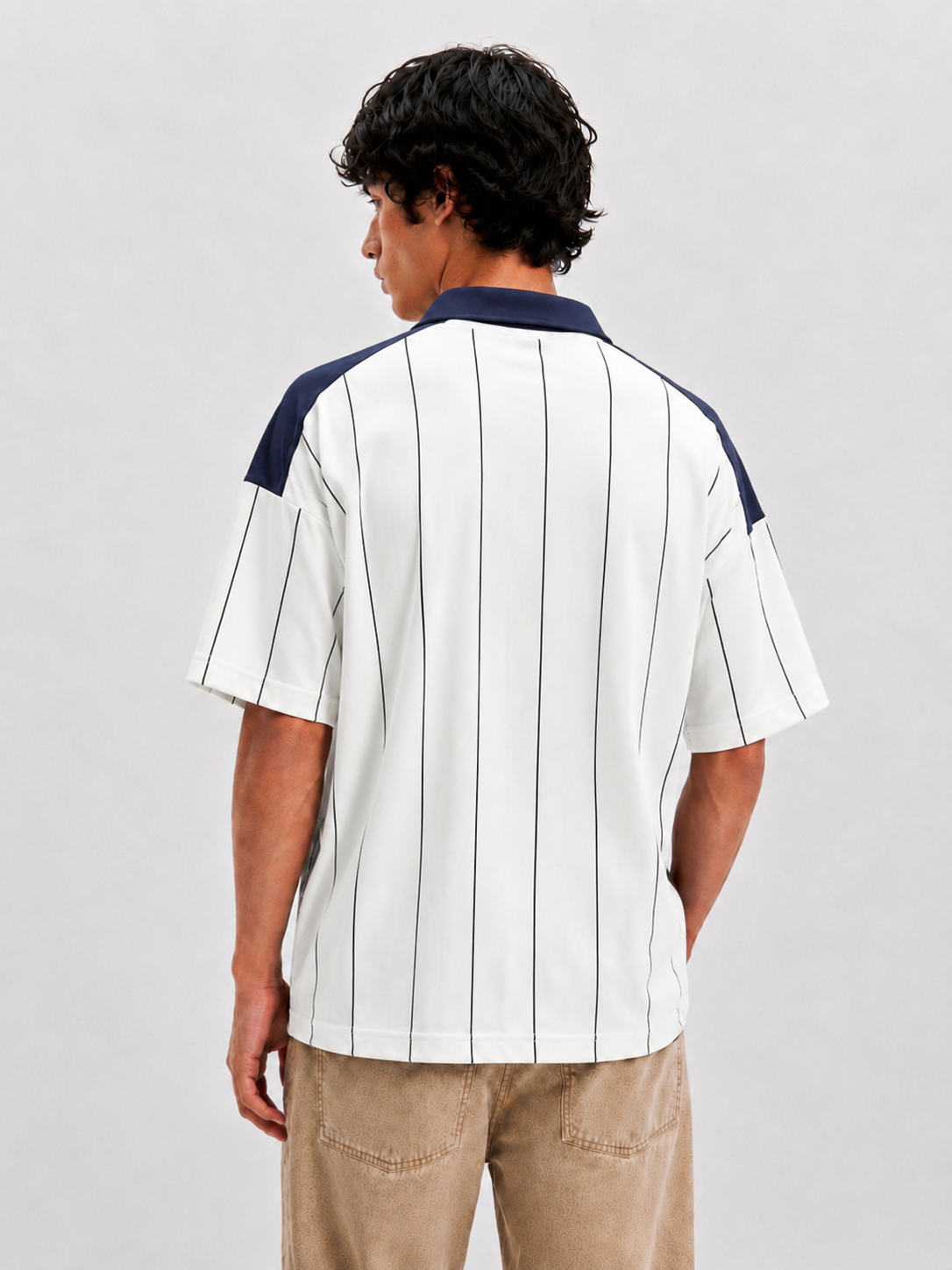 Vertu Fashion Pinstripe Polo T-Shirt – Navy Blue & White
