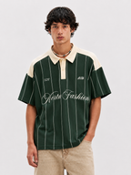 Vertu Fashion Pinstripe Polo T-Shirt – Dark Green & Beige