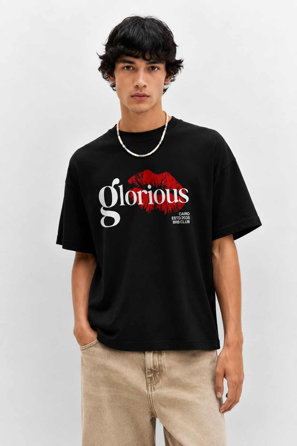 Glorious Cairo Lip Print Graphic T-Shirt – Black