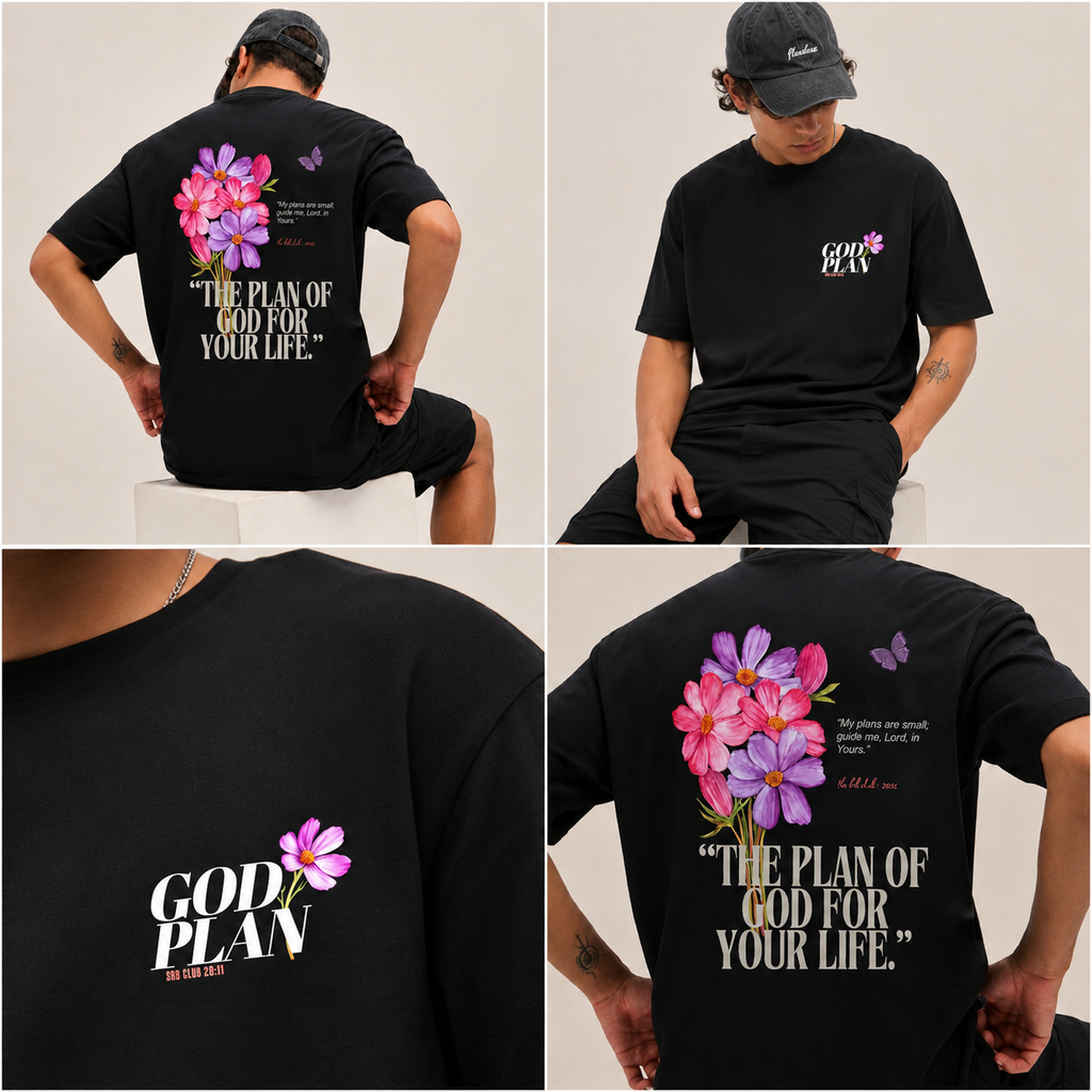 God Plan Floral Faith Graphic T-Shirt – Black