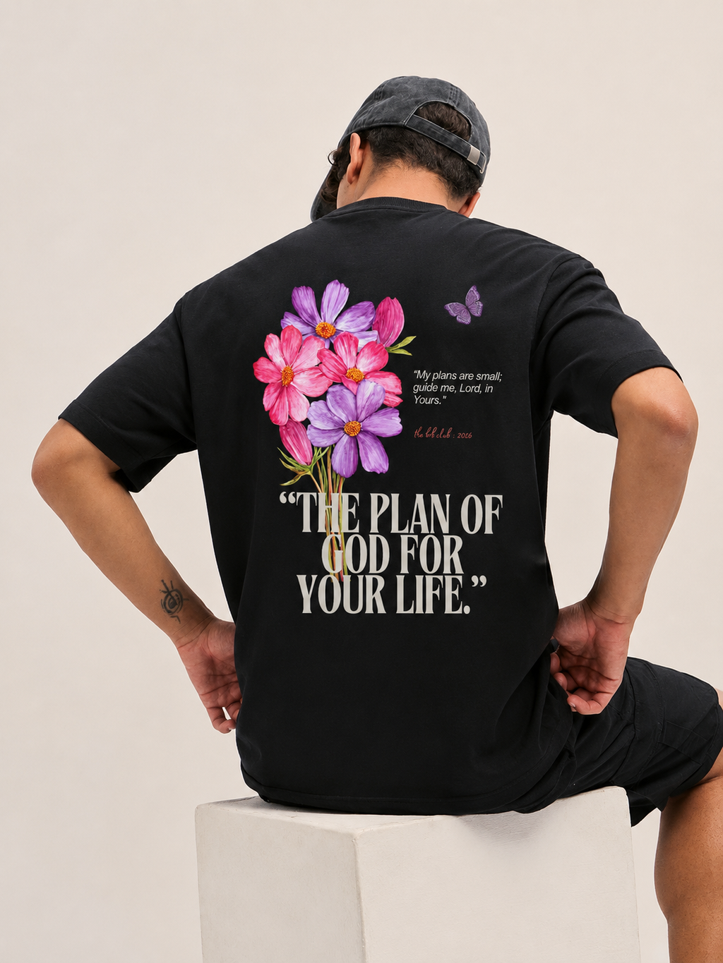 God Plan Floral Faith Graphic T-Shirt – Black