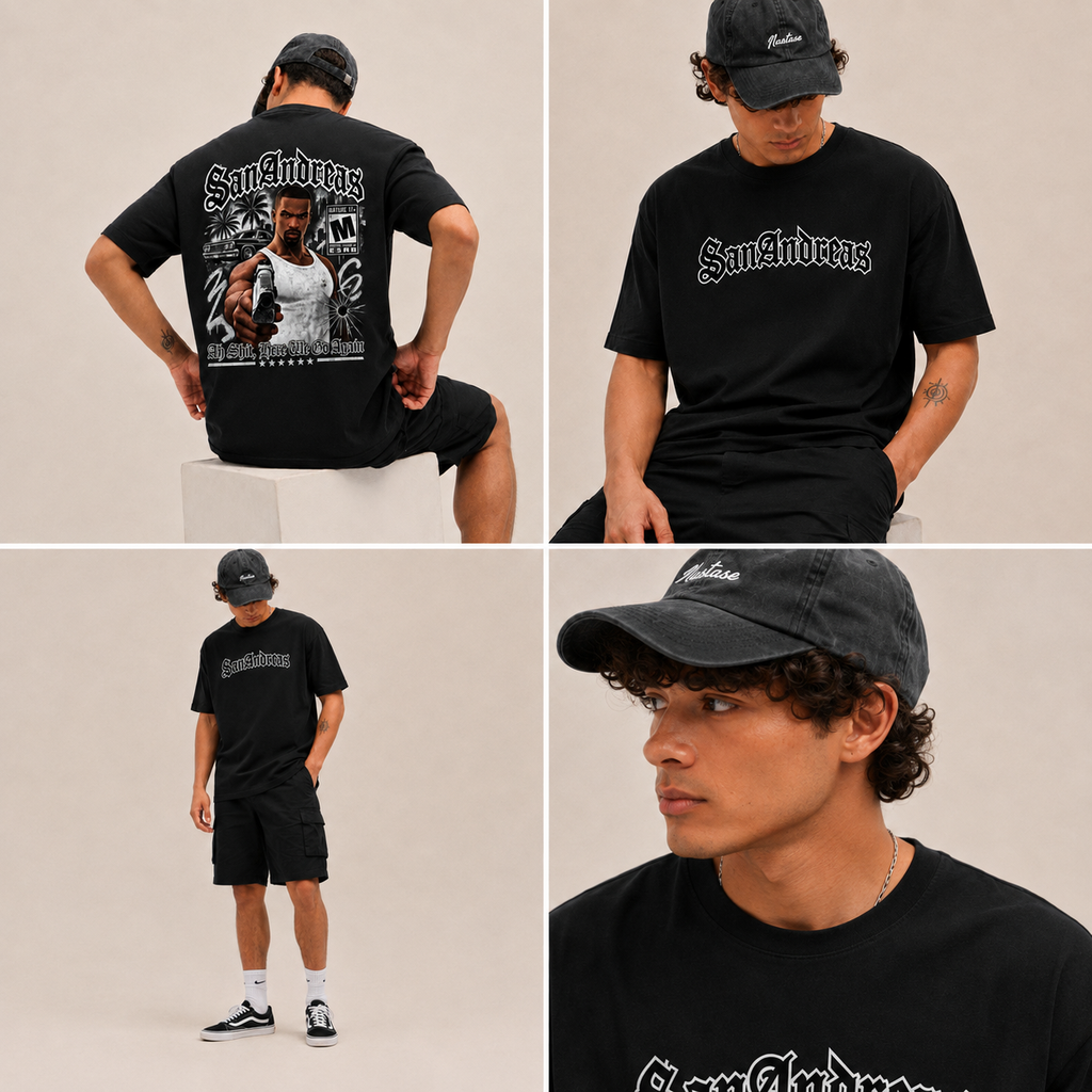 San Andreas Gothic Streetwear Regular Tee – Black