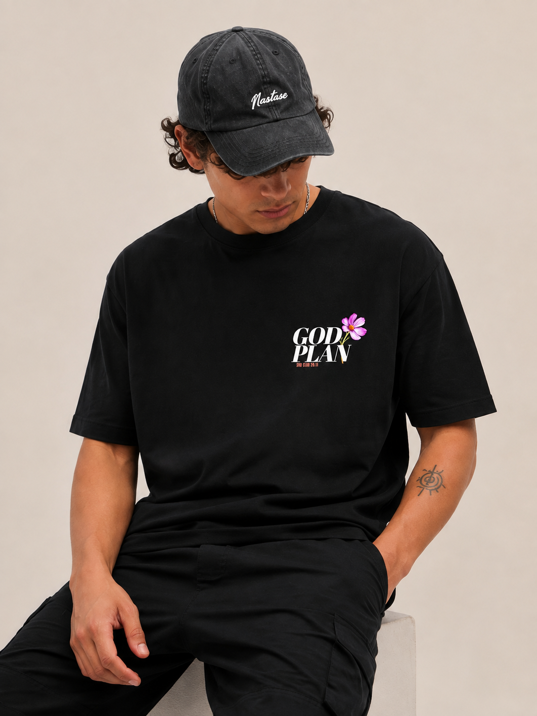 God Plan Floral Faith Graphic T-Shirt – Black