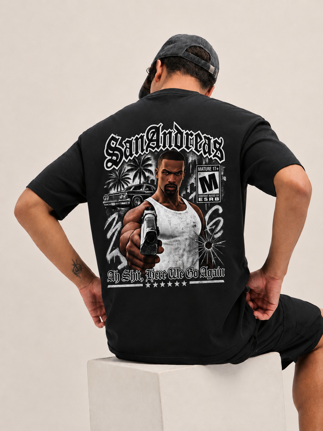 San Andreas Gothic Streetwear Regular Tee – Black
