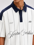 Vertu Fashion Pinstripe Polo T-Shirt – Navy Blue & White